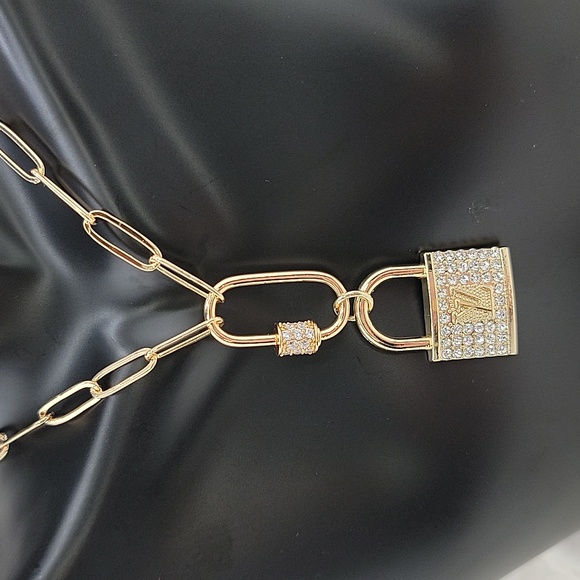 Jewelry - LV Gold and Rhinestone Lock Paperclip Necklace